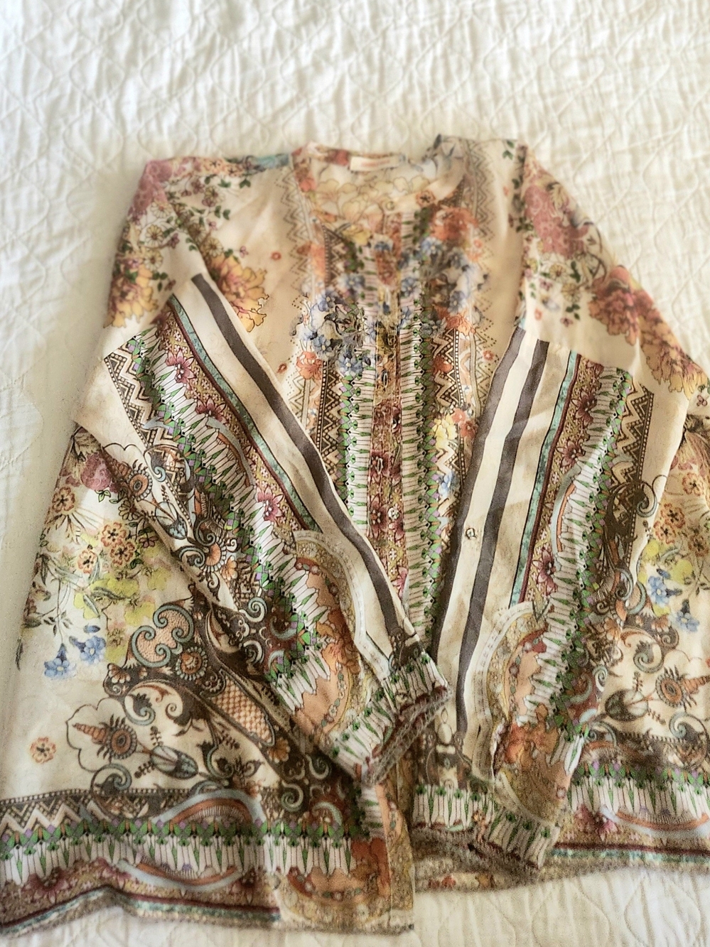 Johnny Was Beige Multi Floral Printed Lightweight Jacket